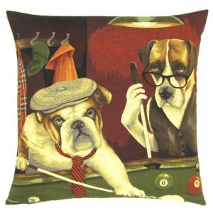 Belgium Cushion – dog playing pool