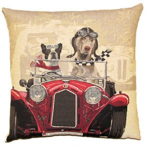 Belgium Cushion – Dogs in Red Car