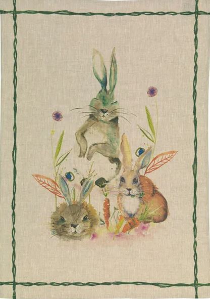 Tea Towels Linen-Happy Rabbits
