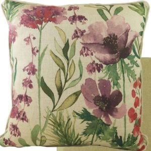 English botanical linen cushion – amethyst