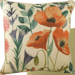 English botanical linen cushion – poppy