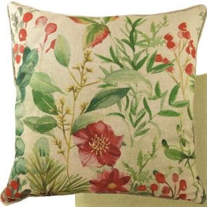 English botanical linen cushion – winter floral