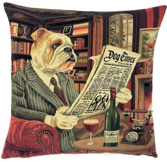Belgium Cushion – Bull dog reading