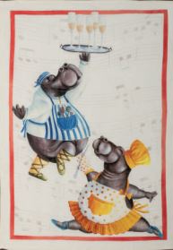 Tea Towels Linen-Champagne Hippos